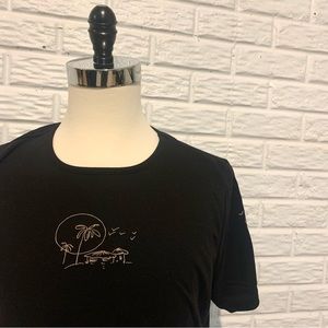 CJ Banks Black T-Shirt with Beachy Embroidery